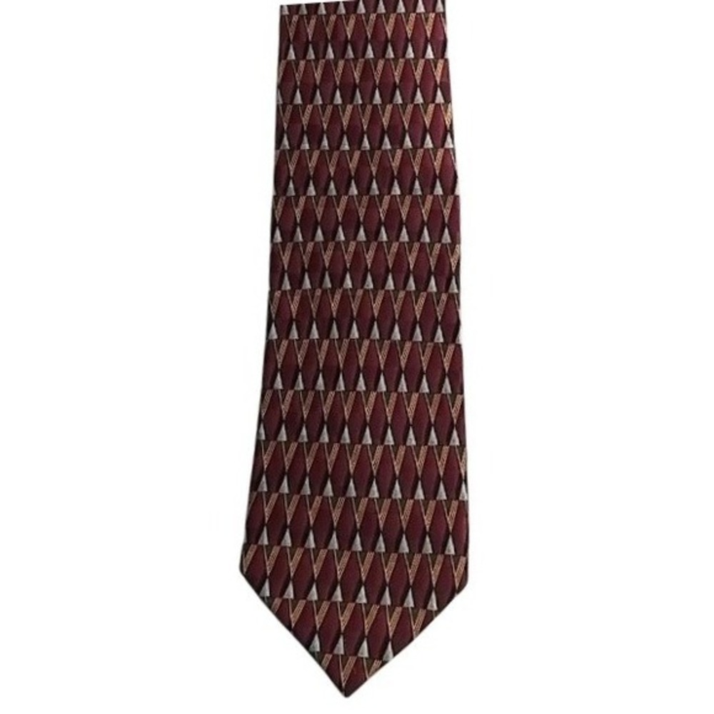 JZ Richards Nordstrom Silk Tie Burgundy Geometric Diamond‎ Made in USA Burgundy